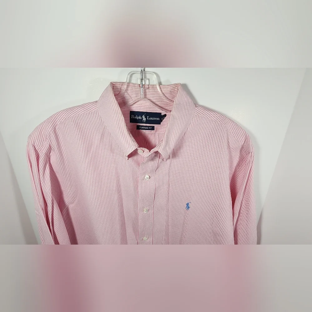 VINTAGE Polo Ralph Lauren Custom Fit Shirt Men's 16 1/2 32/33 Striped Pink White - Picture 4 of 14